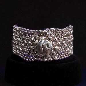 Sergio Gutierrez SG Liquid Metal Snap Closure Bracelet 6.5" Silver Tone